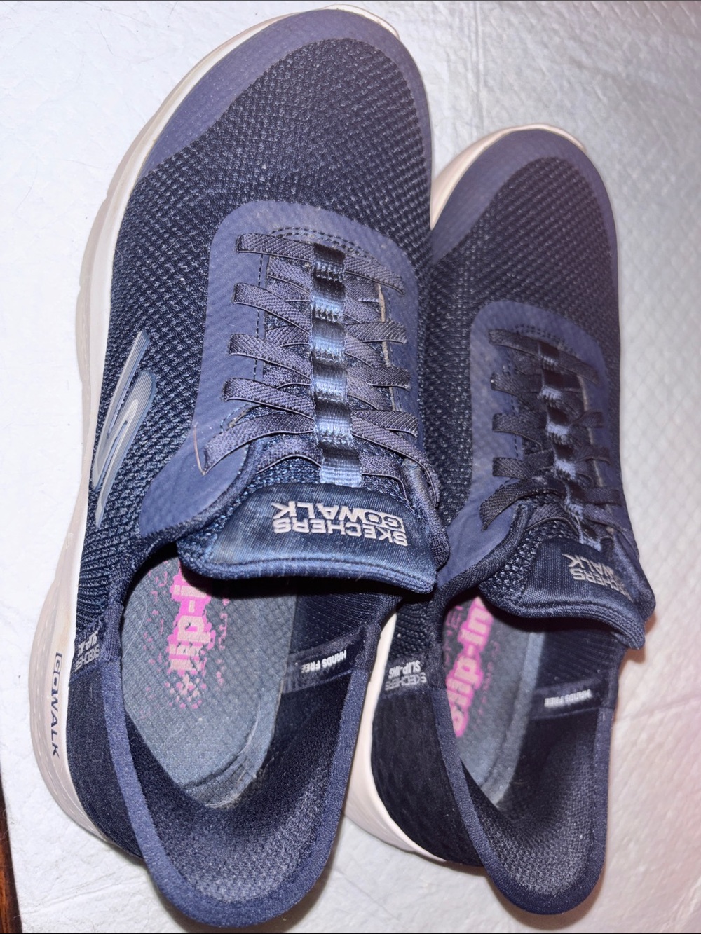 Skechers Navy and White Womens Skechers GoWalk Slip-Ins Knit Walking Sneakers